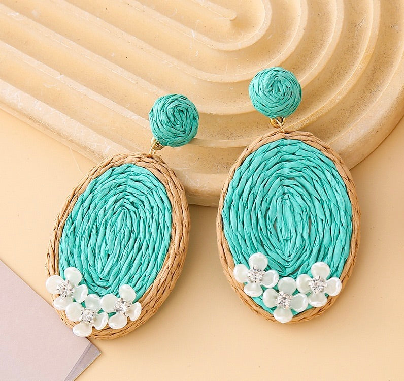 Oval Shaped Raffia Earrings