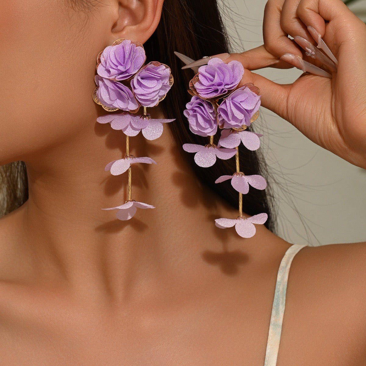 Long Floral Fabric Earrings