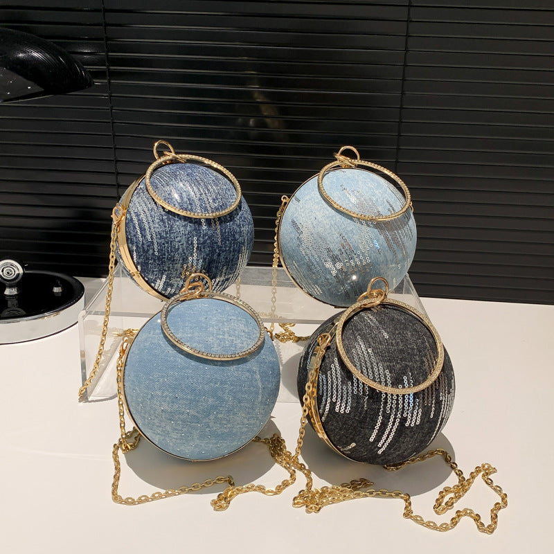 Round Denim Clutch Bag