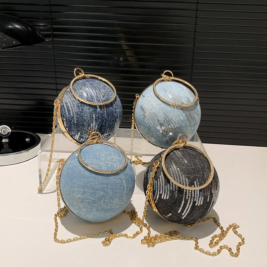 Round Denim Clutch Bag