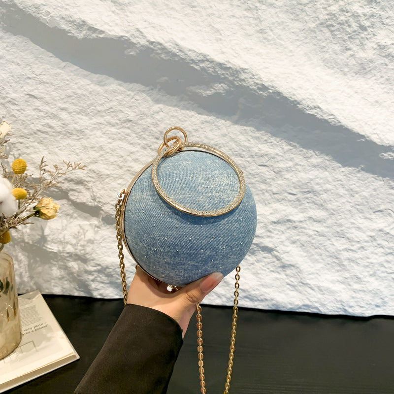 Round Denim Clutch Bag