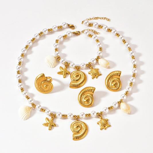 Pearl Stainless Steel Necklace Set