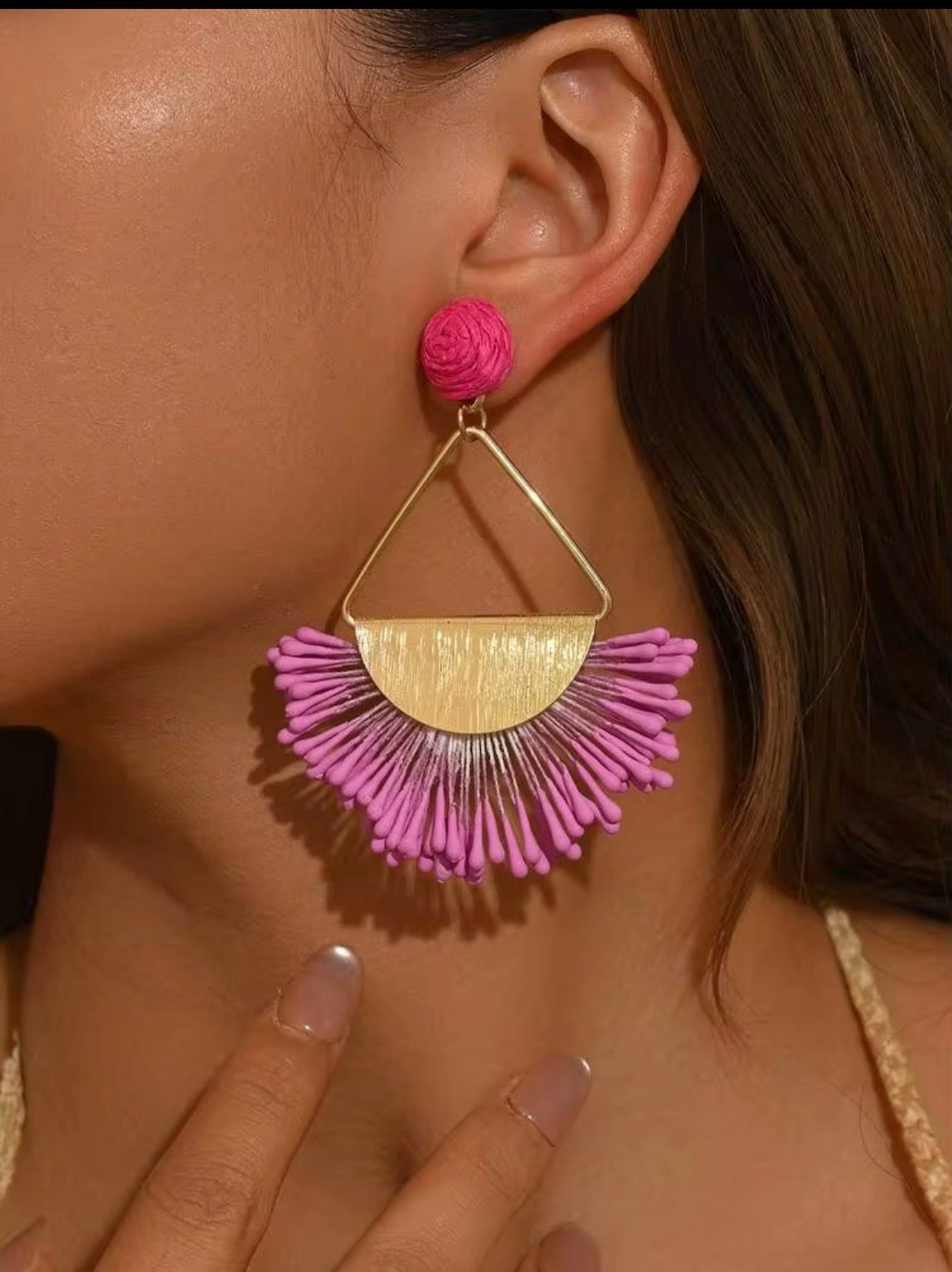 Fan Shape Raffia Earrings
