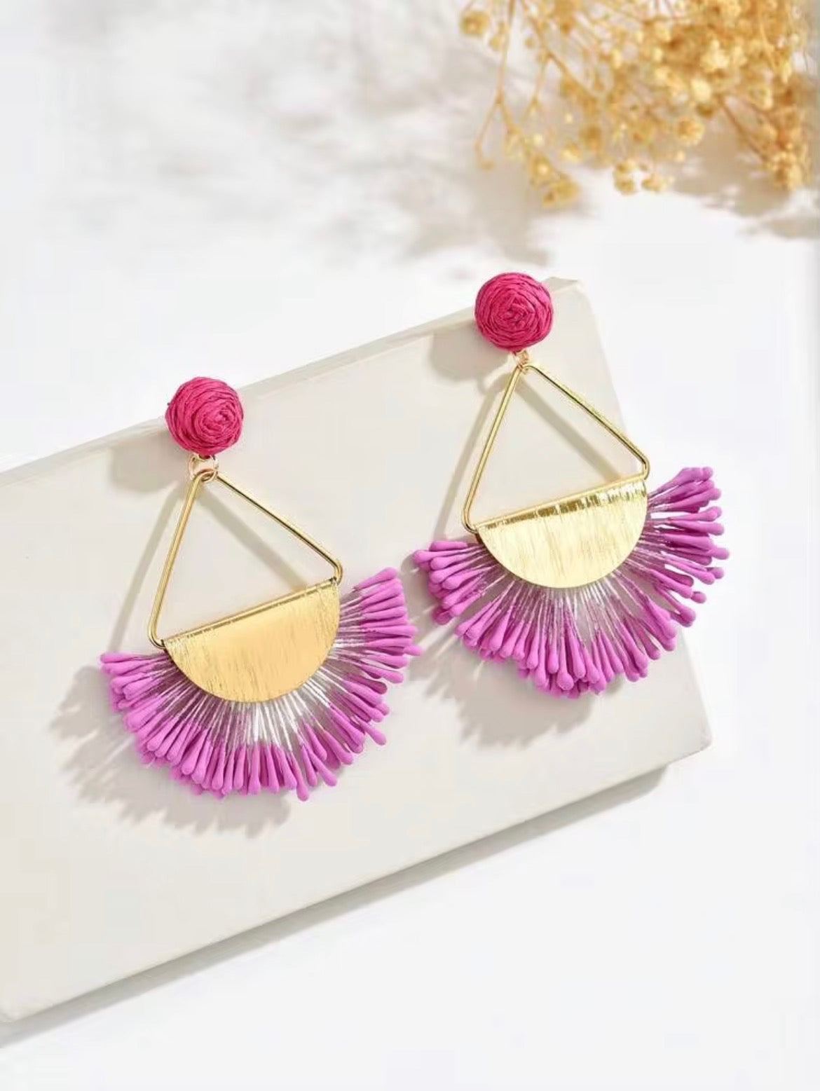 Fan Shape Raffia Earrings