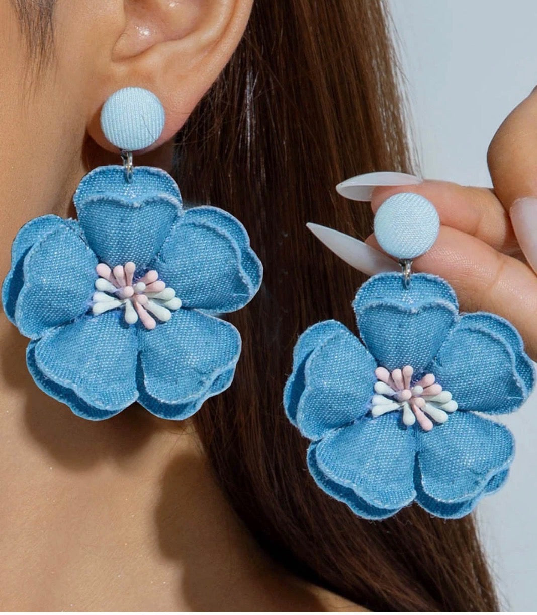Denim Flower Earrings
