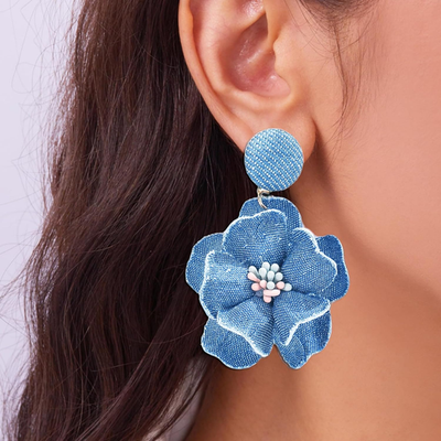Denim Flower Earrings
