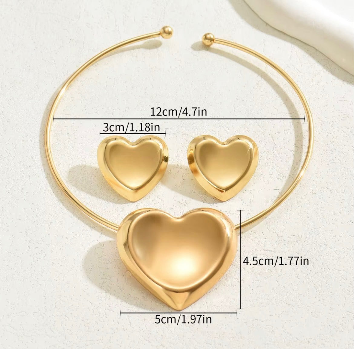 Gold Heart pendant Necklace set