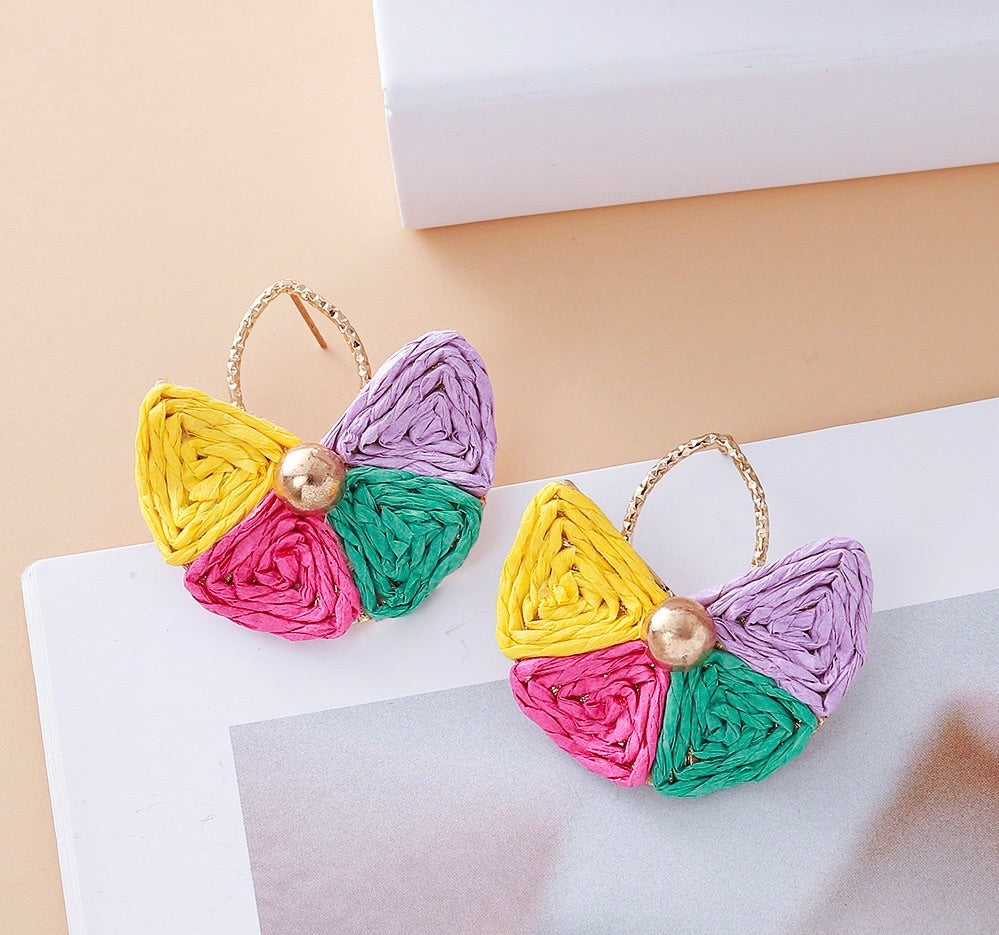 Fan Shaped raffia Earrings