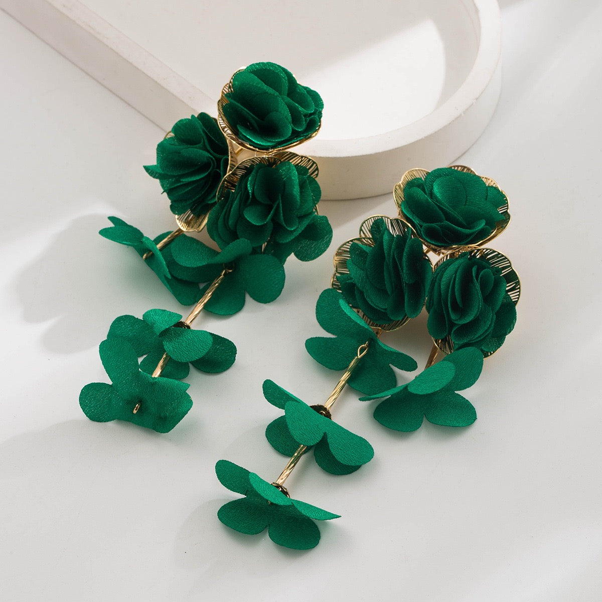 Long Floral Fabric Earrings