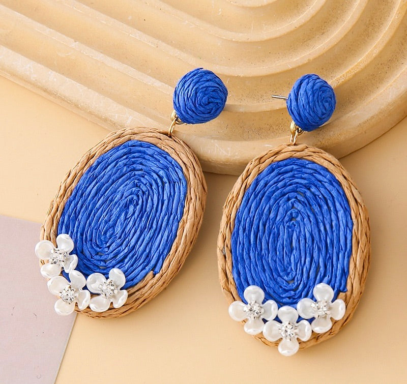 Oval Shaped Raffia Earrings