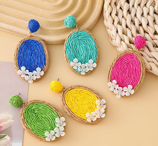 Oval Shaped Raffia Earrings