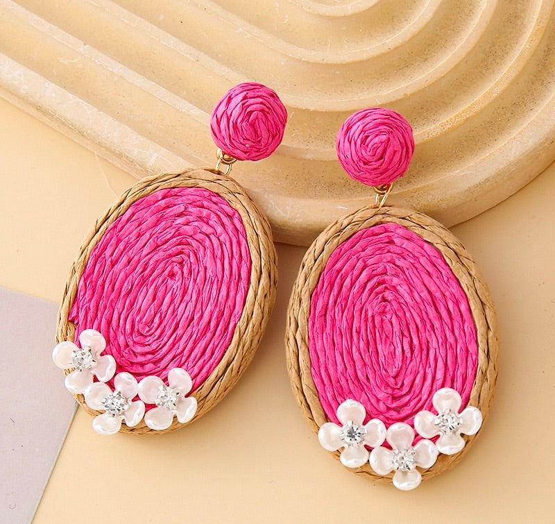 Oval Shaped Raffia Earrings
