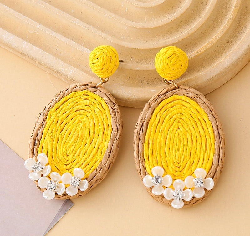 Oval Shaped Raffia Earrings