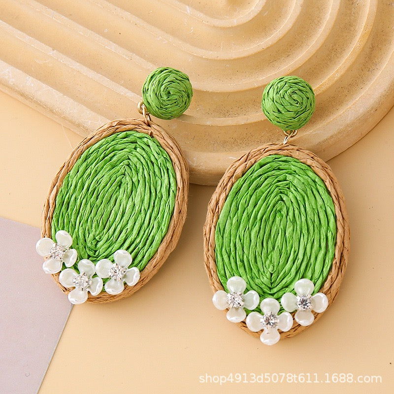 Oval Shaped Raffia Earrings