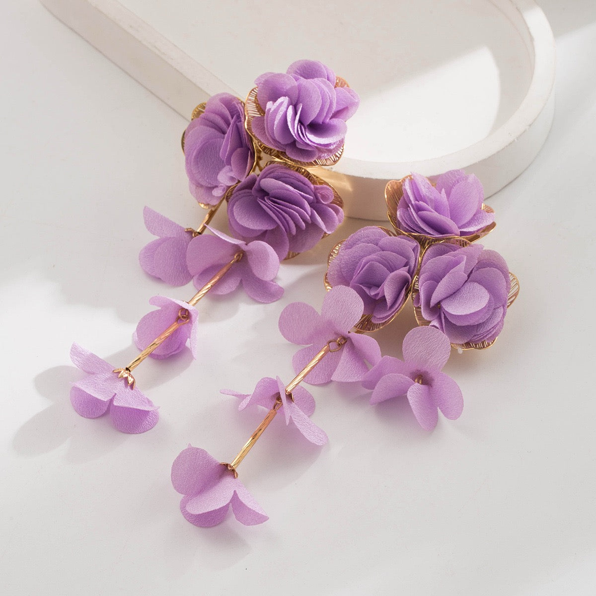 Long Floral Fabric Earrings