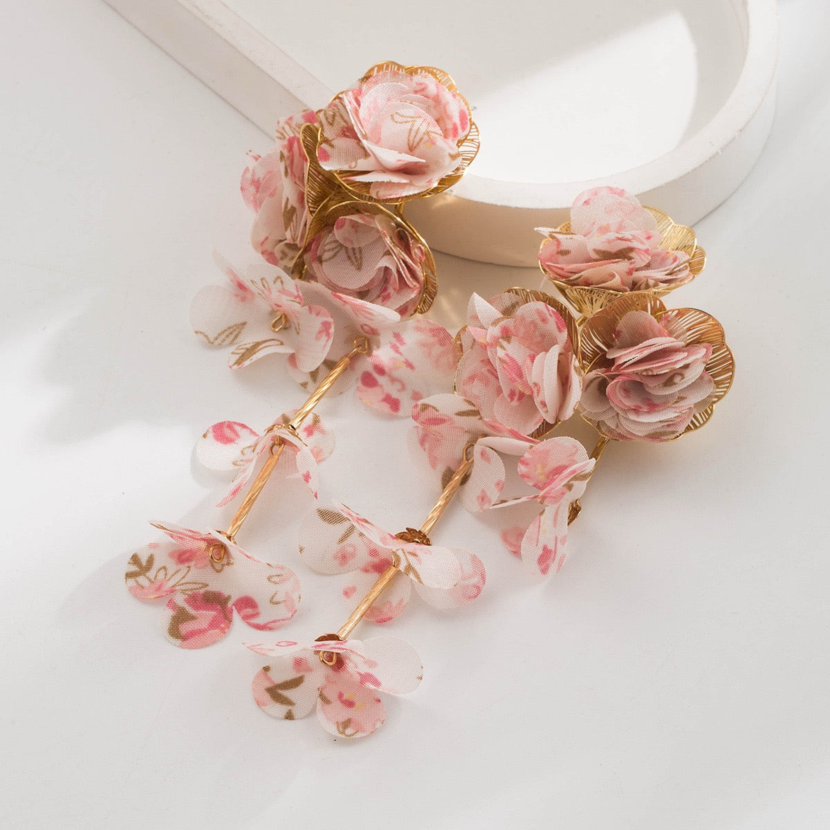 Long Floral Fabric Earrings