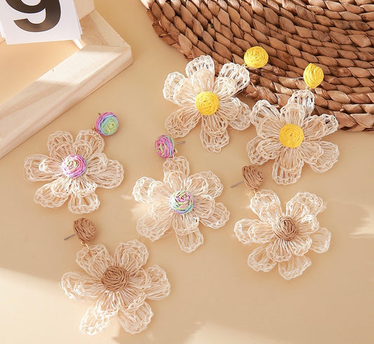 crocheted flower stud earrings