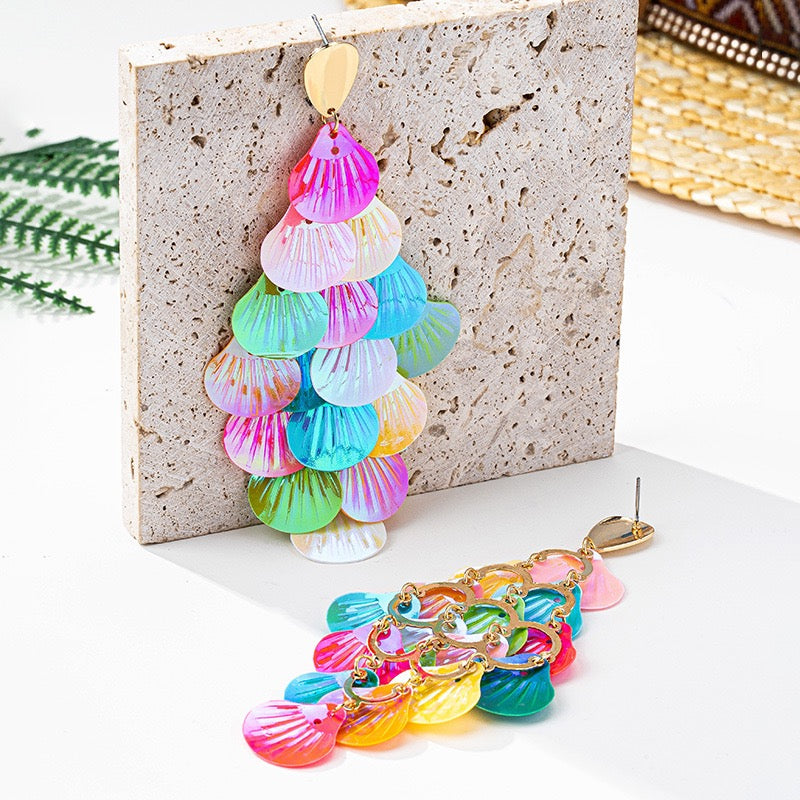 Shell Layered Colorful Earrings