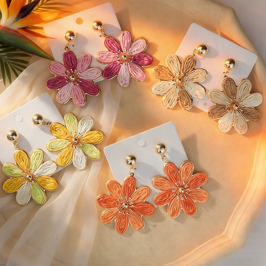 Flower Raffia Earrings