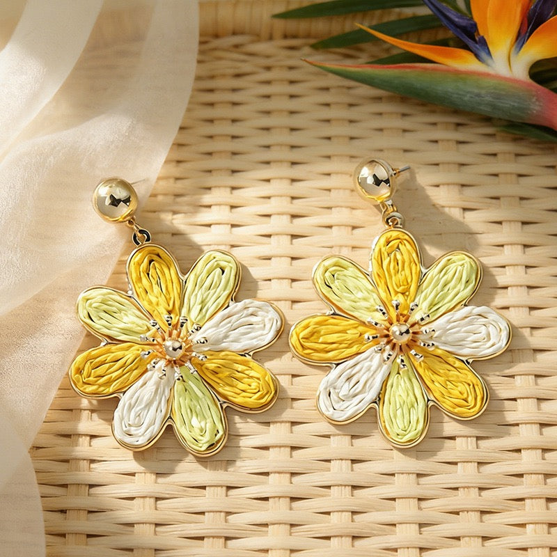 Flower Raffia Earrings