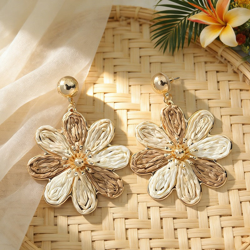 Flower Raffia Earrings