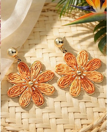 Flower Raffia Earrings