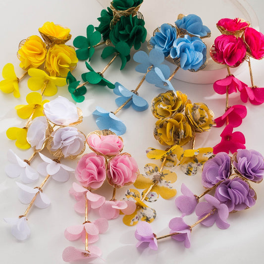 Long Floral Fabric Earrings