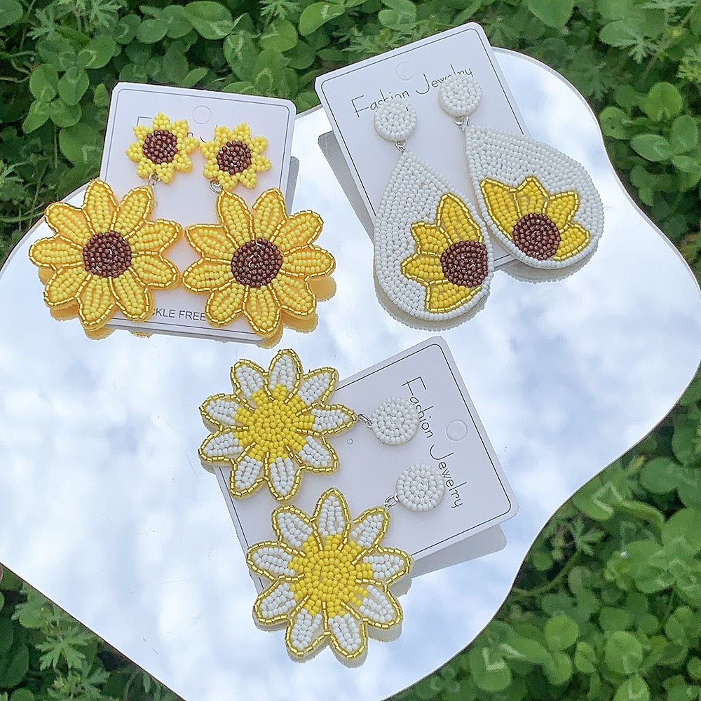 Sunflower Beaded Earrings