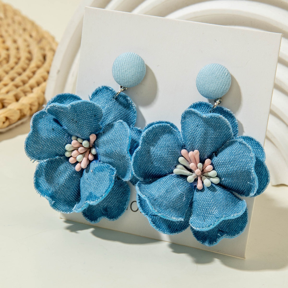 Denim Flower Earrings