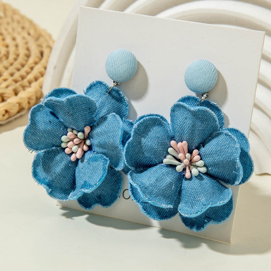 Denim Flower Earrings