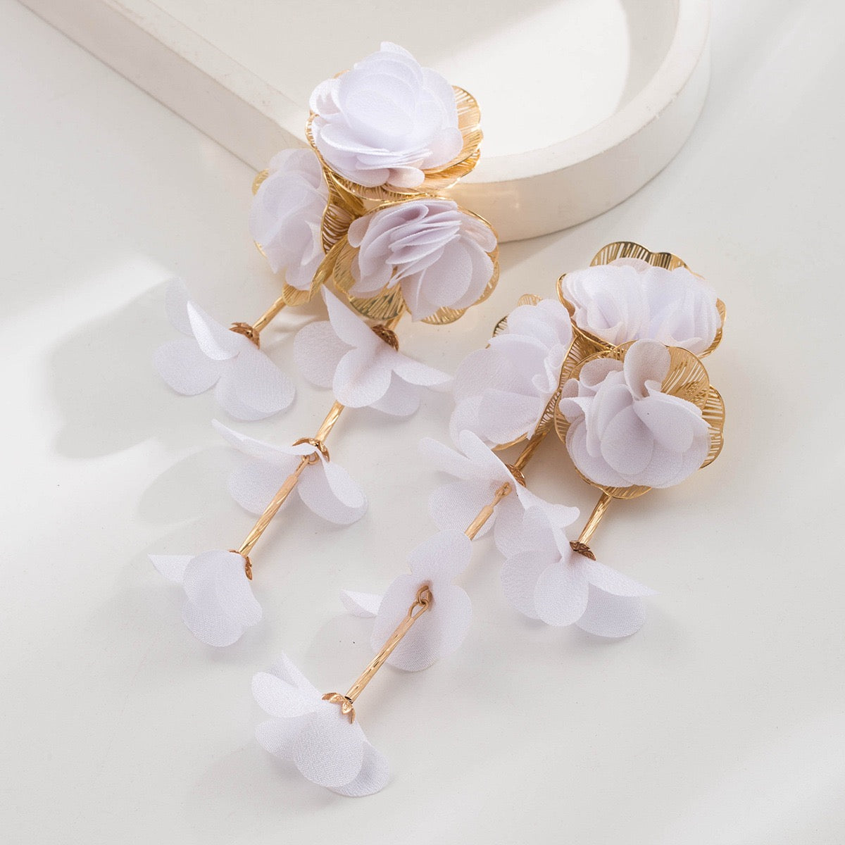 Long Floral Fabric Earrings