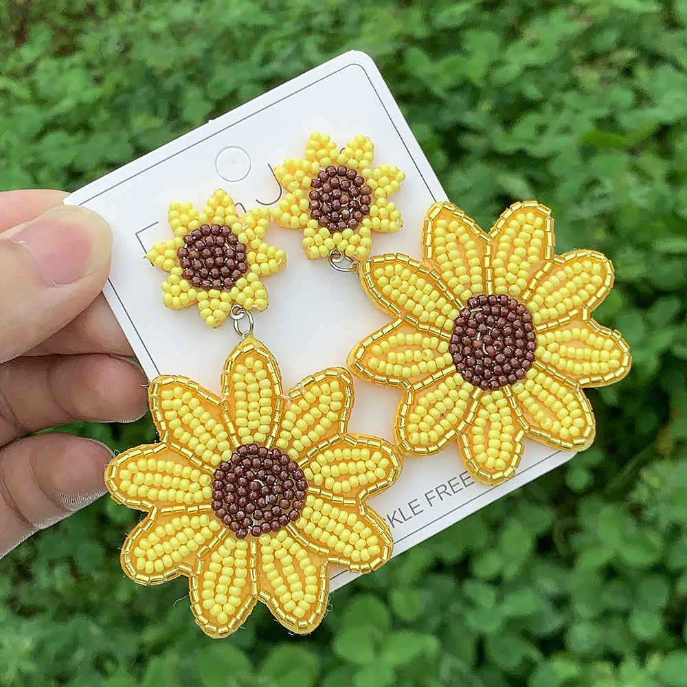 Sunflower Beaded Earrings