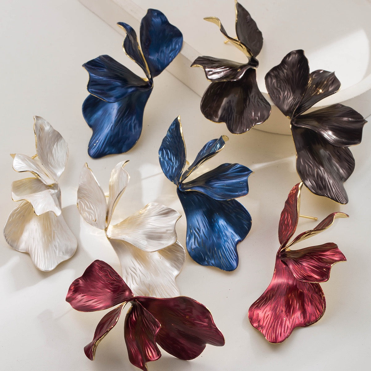 Half Flower Hanging Metal Earrings
