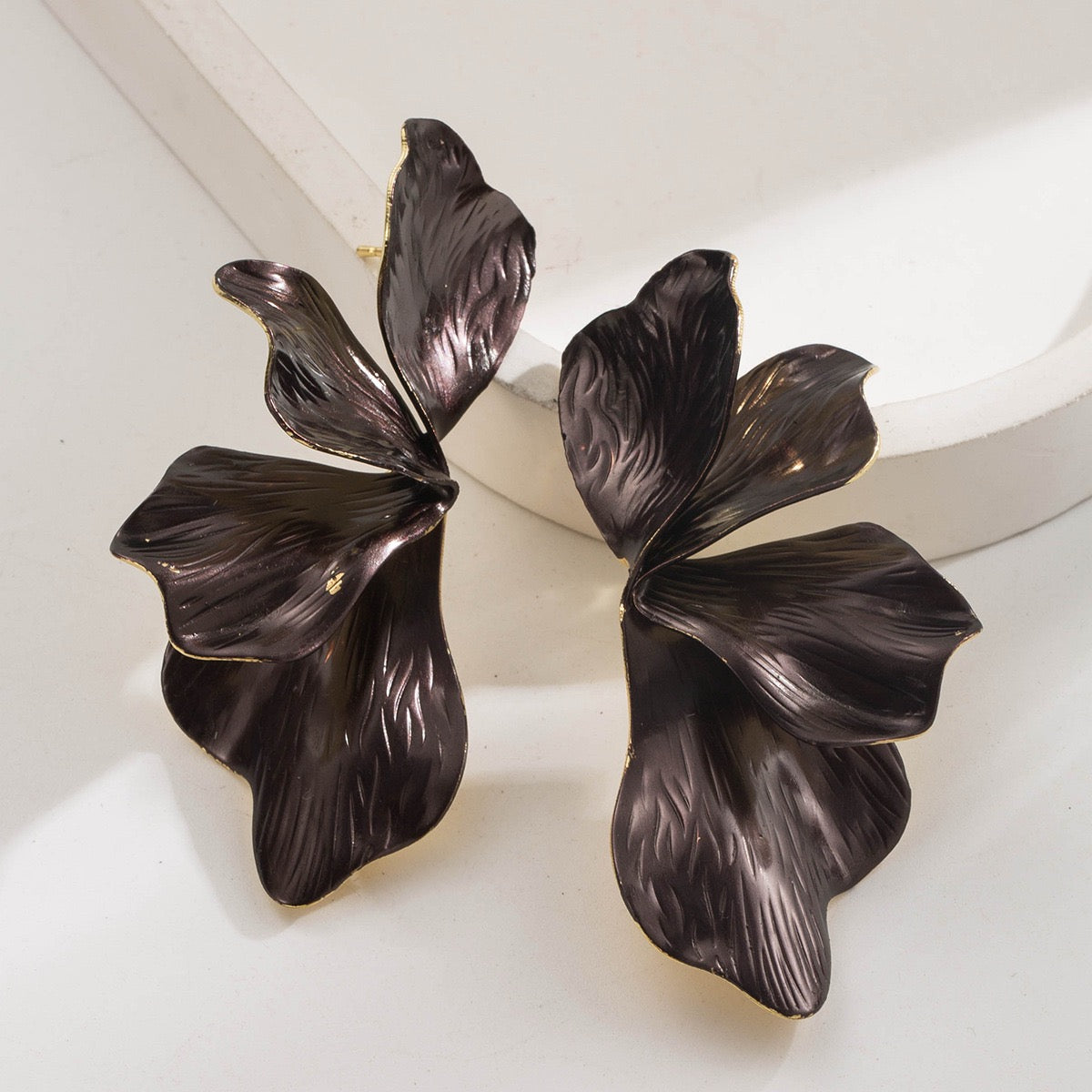 Half Flower Hanging Metal Earrings