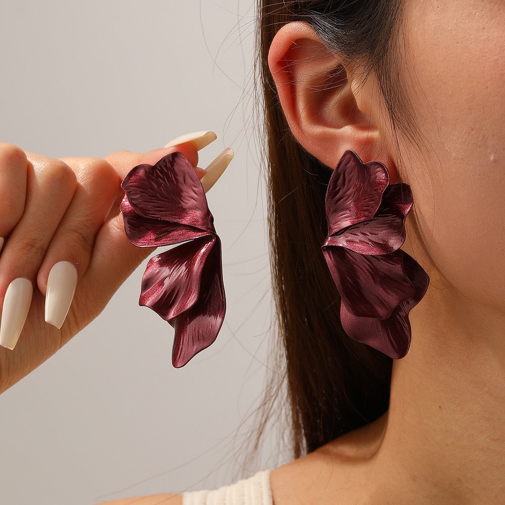Half Flower Hanging Metal Earrings