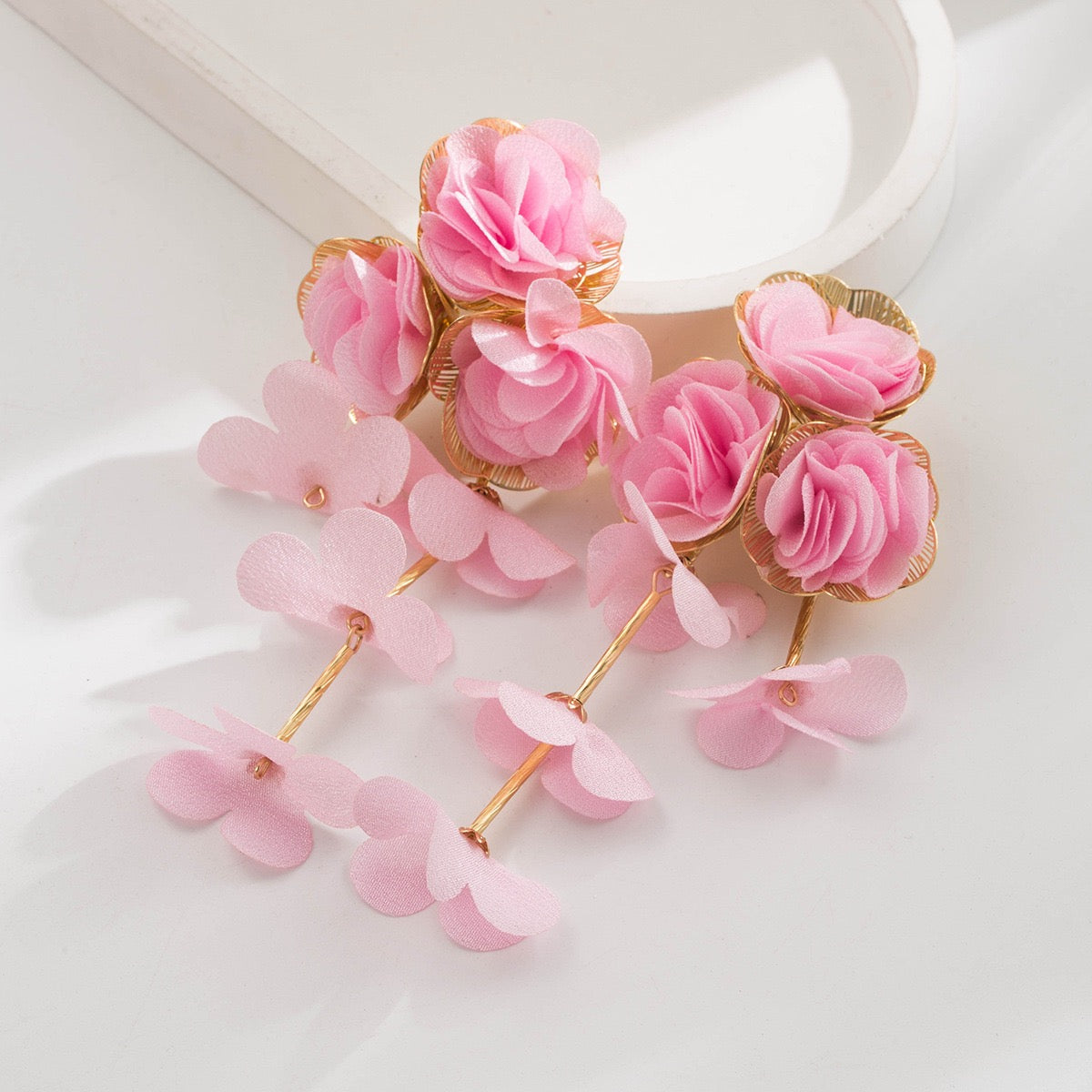 Long Floral Fabric Earrings