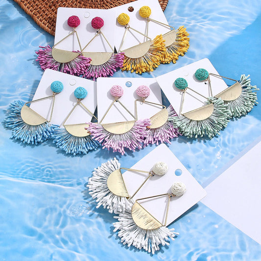 Fan Shape Raffia Earrings