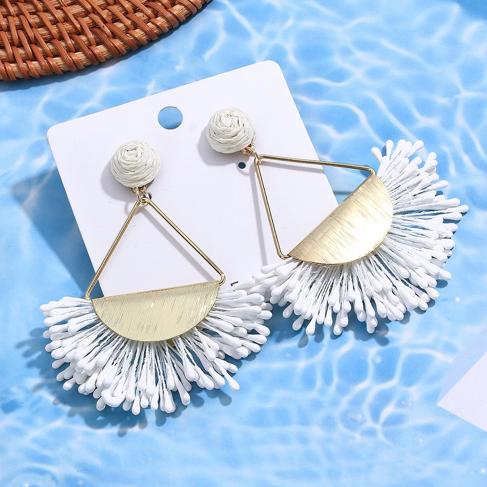 Fan Shape Raffia Earrings