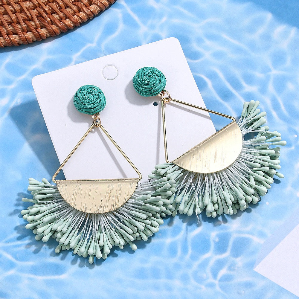 Fan Shape Raffia Earrings