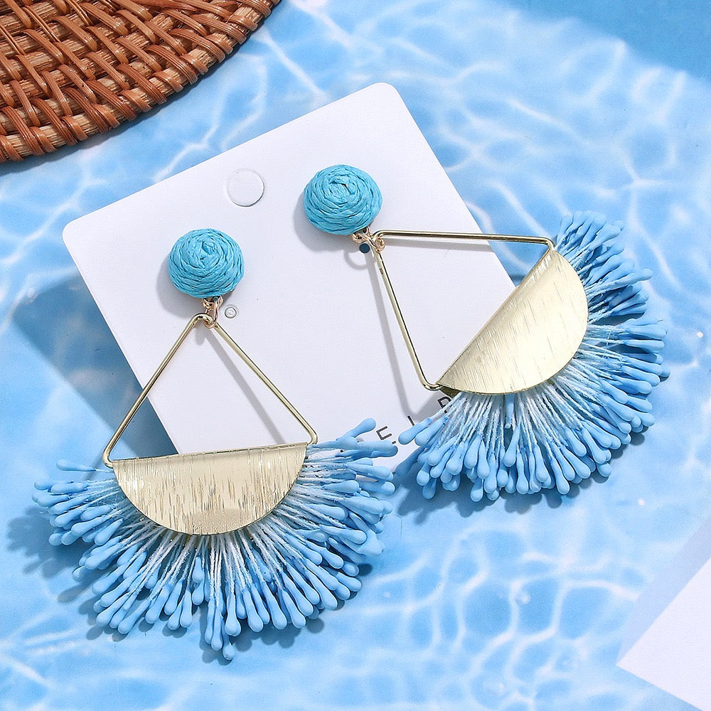 Fan Shape Raffia Earrings