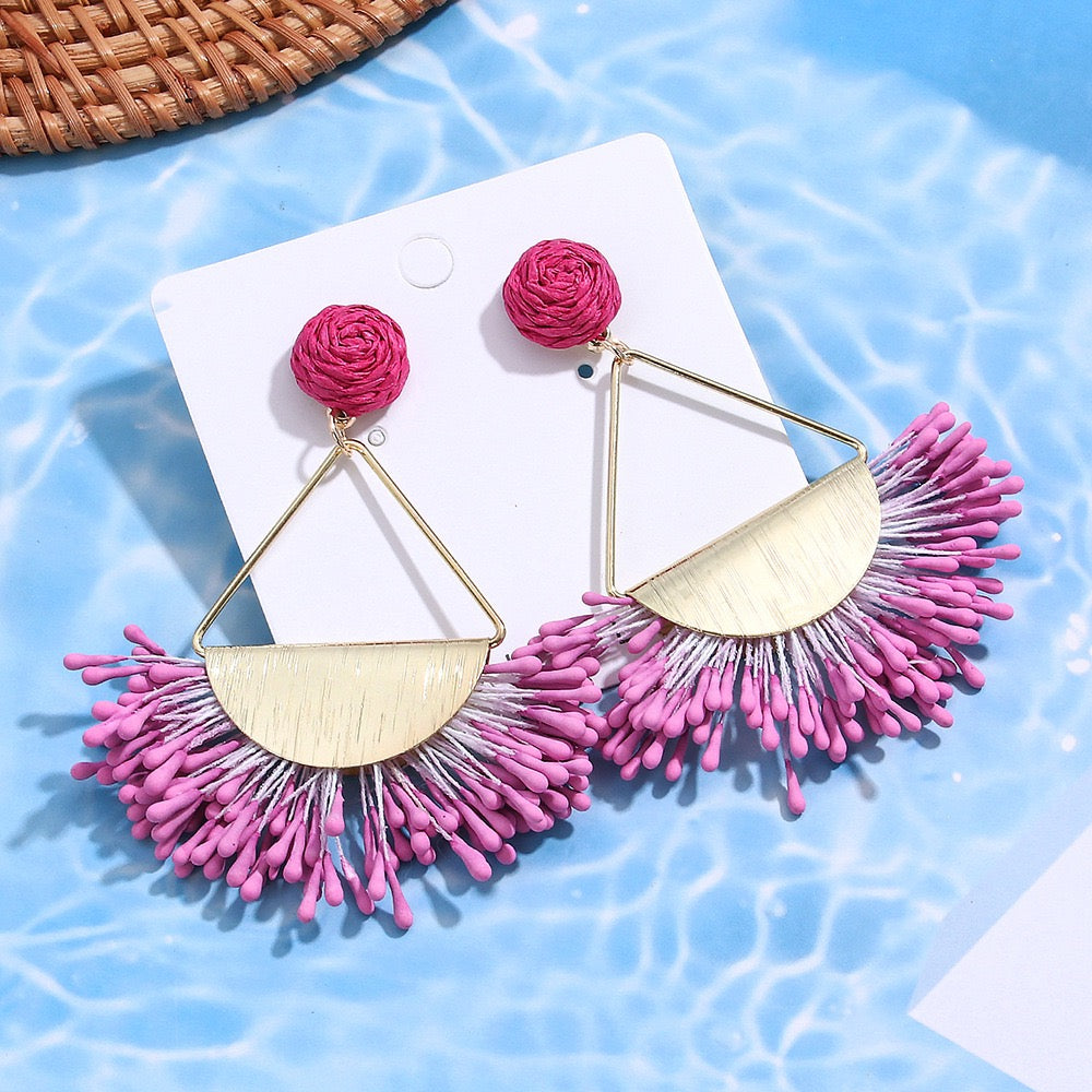 Fan Shape Raffia Earrings