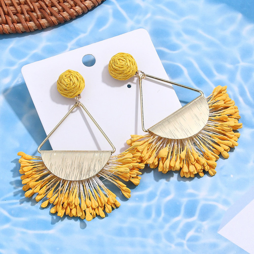 Fan Shape Raffia Earrings