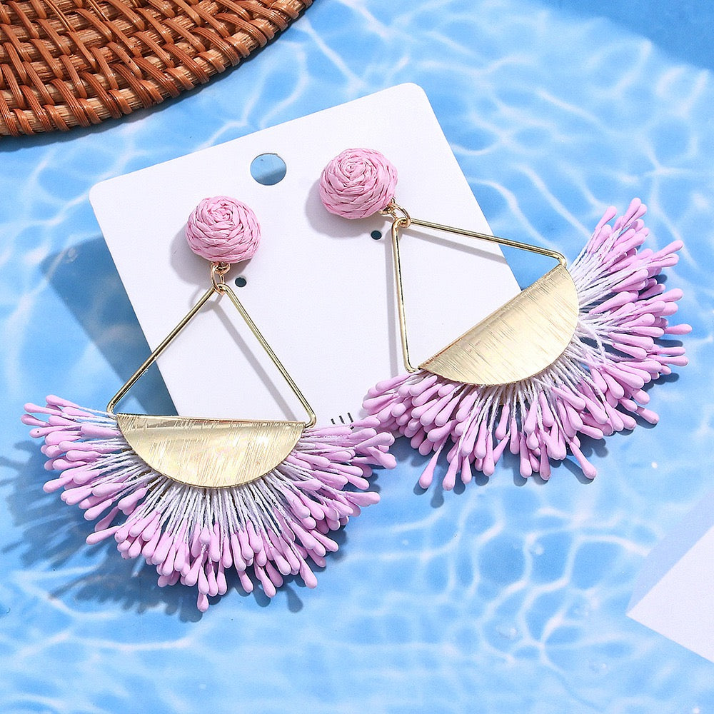 Fan Shape Raffia Earrings