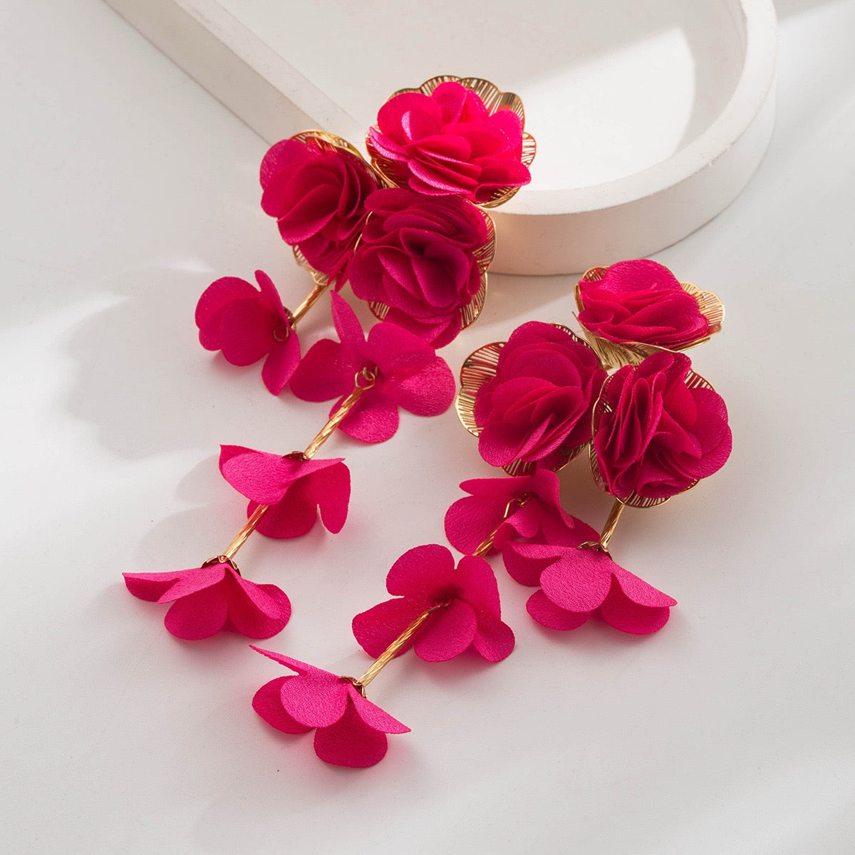 Long Floral Fabric Earrings