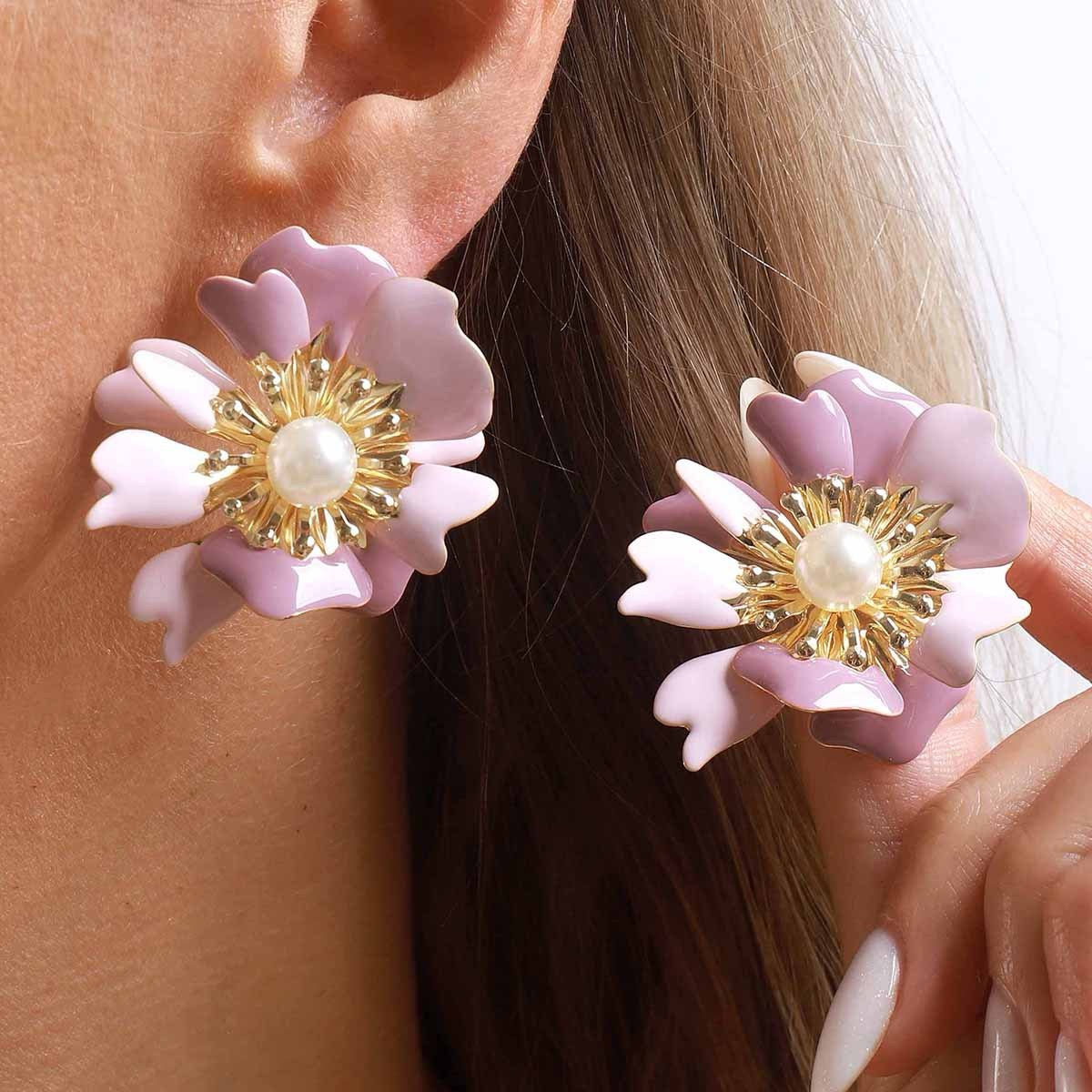 Colored Floral pearl Earrings